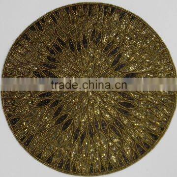 np569 Flower glass beaded embroided indian placemat