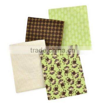 4 Piece 100% Cotton Flannel Receiving Baby Blankets--Monkeys/Brown/Green/White