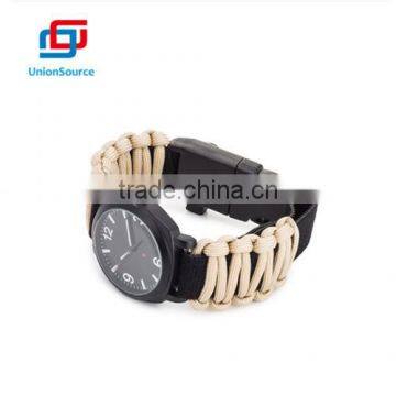 Popular new design compass firestarter buckle survival paracord watch bracelet with fishing kit