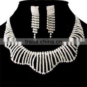 Strip Radian Rhinestone Mesh Silver Plated Necklaces Set bridal queen jewellery