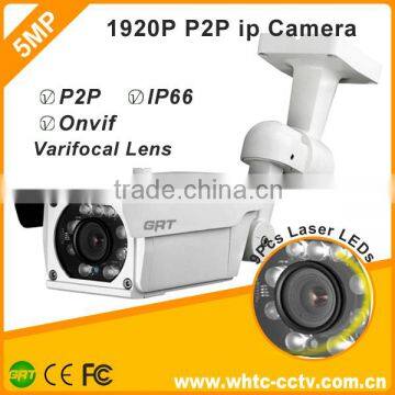 new technology Onvif P2P Bullet outdoor IR 40m Varifocal lens full HD 5MP ip camera