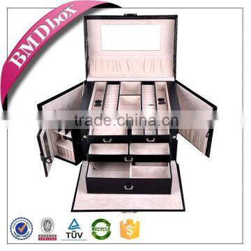 made in China wholesale custom logo leather black jewelry boxes MDF wooden jewelry box