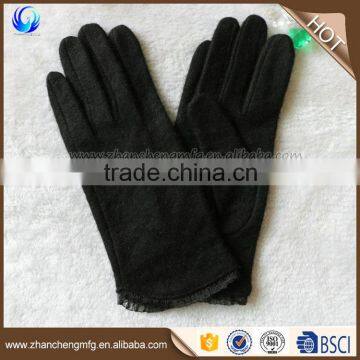 New Style Women Handmade Black Wool Gloves With Lace Cuff