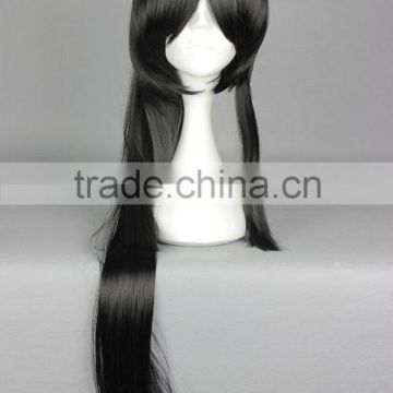 Fashion black long Straight wig with ponytail N471