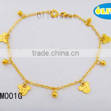 Olivia Jewelry Womens Stainless Steel Cute Animal Cable Chain Anklet with Gold Ball Pendant