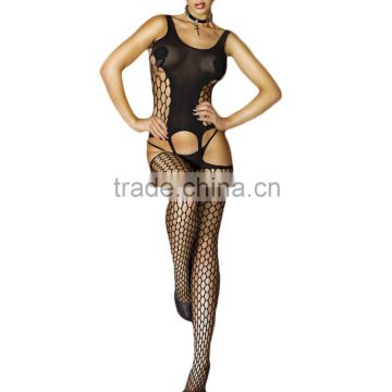 Sexy Bodystocking Women Lingerie Cutout Sheer Panel Front Sleeveless Crotchless Body Stocking Body suit Yellow/Black/Red