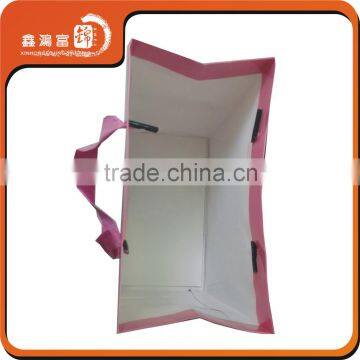 Hot sale printed logo paper shopping bag with ribbon handle