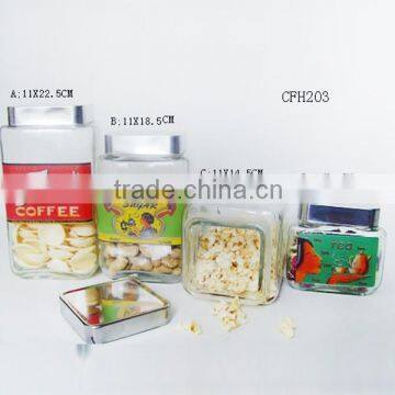 Square Glass Home Container With Tin Lid
