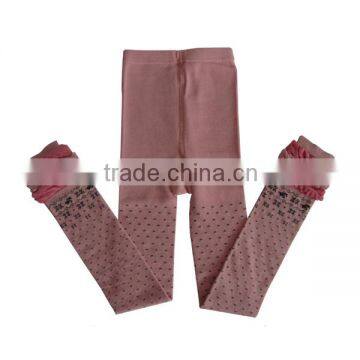Haining GS fancy black small dots design picot leg opening light pink knitted girls legging