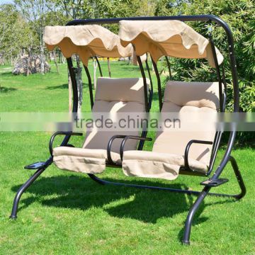 Outdoor Garden Patio Covered Double Swing Chair w/ Frame - Sand