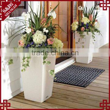 Big outdoor white resin wicker wholesale decorative plastic flower pots