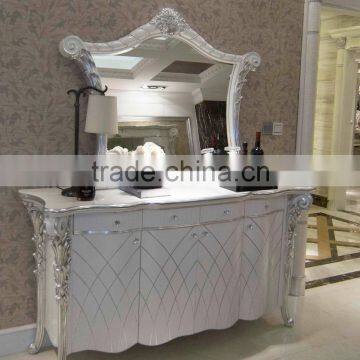 Louis XVI Style Neoclassical Buffet Table Set, White Ornate Buffet and Mirror Set With Tidy Line photo-4