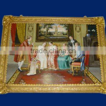 European Luxury Gilt Bronze Framed With Handmade Ceramic Decorative Oil Art Painting