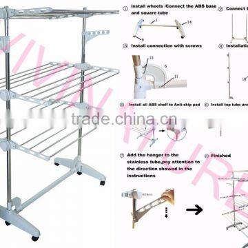 2017 Hot Sale Portable Clothes Drying Rack With 3 Layers and 6 Wheels Design for Adjustable Bar photo-6