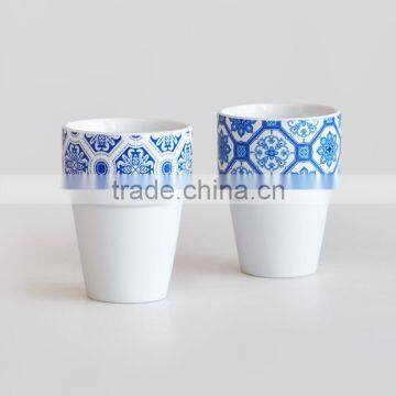 Set of 2 Stackable Coffee Cups, Porcelain with Decal Printing