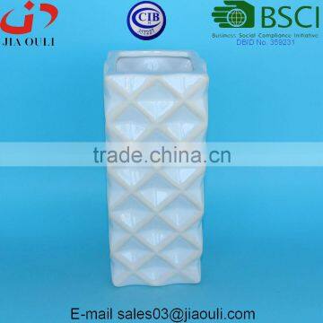 Tall Geometry Square Ceramic Vase White Glazed With Wash photo-3