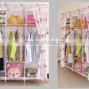 Best selling non-woven cover soild wood handle wardrobe