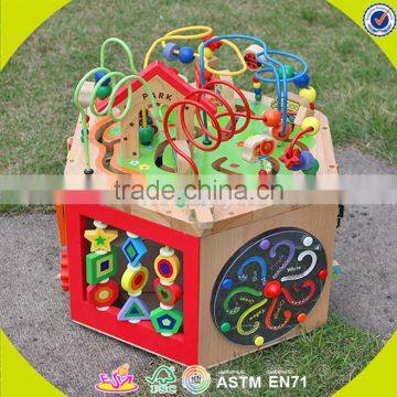 wholesale wooden multifunctional String Beads toy,lovely kid cubic bead toy,Educational cubic bead toy for baby W11B061