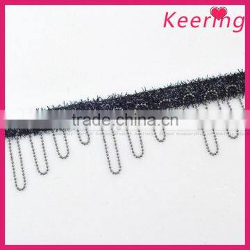 wholesale fashion black tape and bead chain trim for garment WTPE-066