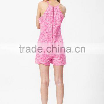 2015 New Arrival Sleeveless Peach Floral Lace Metallic Strappy Woman Playsuit photo-3