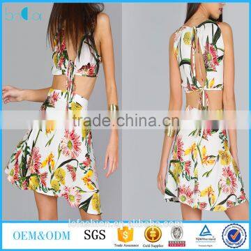 Sexy summer beach print crop top and skirt wholesale ladies summer beach clothing