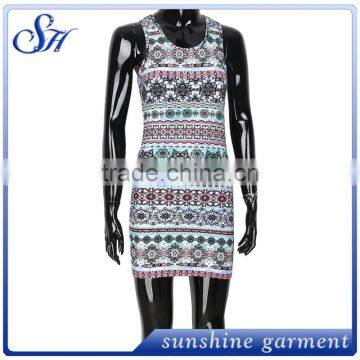 OEM custom milky fabric sleeveless printing women dress