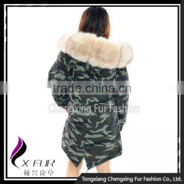 CX-G-P-08D Fashion Parka Jacket Real Rex Rabbit Fur Jacket With Fox Collar photo-3