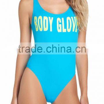 Retro One-Piece Swimsuit Double Scooped Neckline Customize Screenprinted Logo Across Bust Swimwear High-Cut Sides Nylon Stretchy photo-2