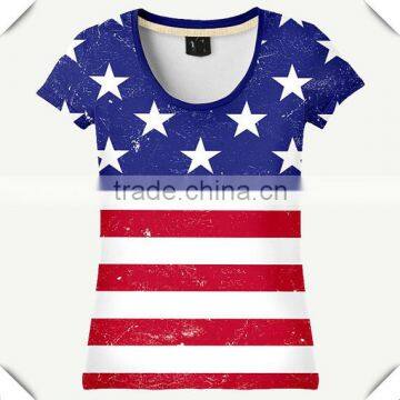 USA Flag T-Shirt Women's Scoop Neck Short Sleeve T Shirt Fashion Design Full Sublimation Printed T Shirt