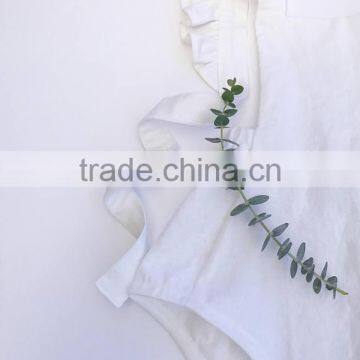 Boutique Summer Clothes Linen Cotton Plain White Baby Romper photo-5