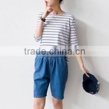 2016 New Fashion All Match Loose Half Sleeve Striped T-shirts for Ladies photo-2