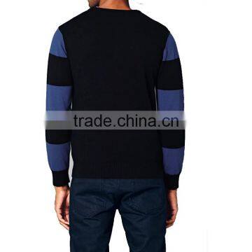 Navy Stripes Long Sleeve Fine Knit Crew Neck Cotton Sweater Pullover Male photo-3