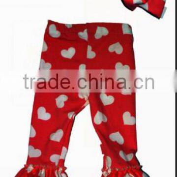 Hot Sale New Design Fashion Girls Cotton Red heart Ruffle Leggings pants