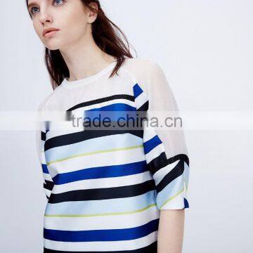 Women's Half Sleeve Stripe Printing Pullover Polyester/Spandex Sweatshirt photo-4