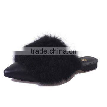 2017 Spring and Autumn Flat With Pointed Rabbit Hair Slippers Baotou Flat Hair Plush Half Autumn Autumn New Lazy Slippers photo-5