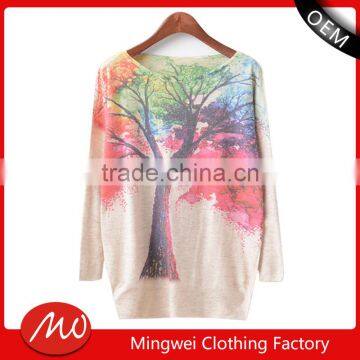 Lady pullover angora cashmere sweater with tree printing