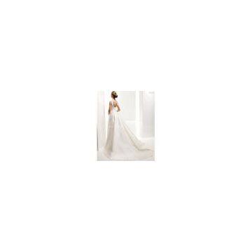 A-line Bateau Neck Chapel Train Satin U-back Wedding Dress