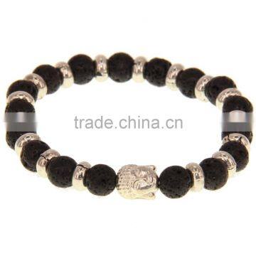 Fashion silver Buddha black molten rock yoga DIY Bracelet