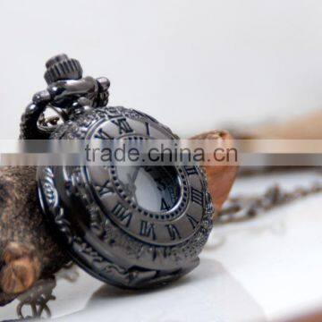 Small Vintage Lead black Rome numerals Flip-Open Cover Pocket Watch Necklacee