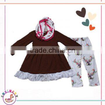 Latest designed long sleeve 3 pieces dress and pants christmas clothing sets