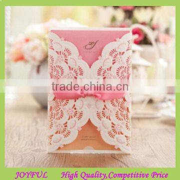 Custom pink laser cut red inner page wedding invitation