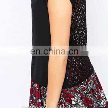 Wholesale Ladies Fabric Round Neckline Lace Back Blouse photo-4