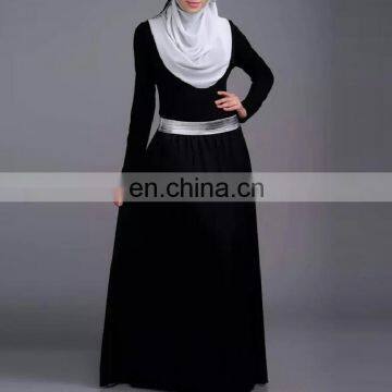 New Design Long Sleeve Contrast Color Muslim long Maxi Dress