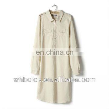 OEM Long casual dress long sleeve 2 chest pockets shirt dress