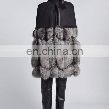 Sexy Style Silver Fox Fur Poncho Original Design Natural Fox Fur Cloak Sheep Fur Decoration Cape