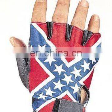 HMB-2034C, LEATHER FINGERLESS GLOVES FLAG RIDING GLOVES