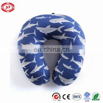 Blue inflated neck pillow printed shark