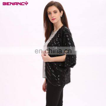 China 2017 Europea Autumn Black Sequin Knitted Sweater Cardigan For Woman photo-3