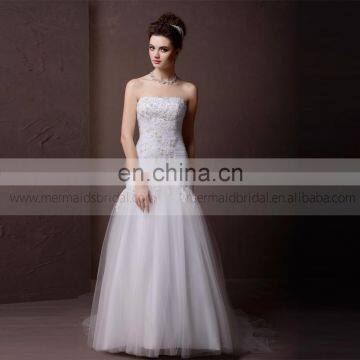 Charming Bling Beads & Lace Boat Neck Mermaid Croset Back Wedding Dress with delicate pleated handwork