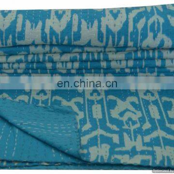 60"x90" Ralli Blanket Handmade Bedspread Bedding Ndian Reversible Kantha Quilt Handmade Ikat Print Bedspread Twin Size Throw photo-6